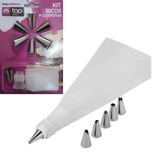 Imagem de Kit Bico de Confeitar 7 Bicos Inox + Saco de confeitar Resistente+ Adaptador Decoração de Bolos