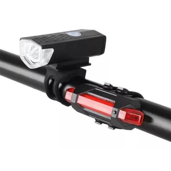 Imagem de Kit Bike Farol Frontal + Traseiro Ultra Led Usb Recarregável