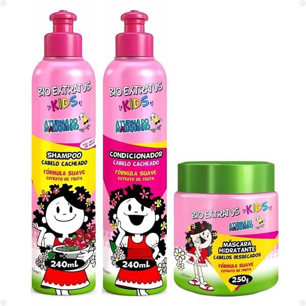 Imagem de Kit Bio Extratus Kids A Turma do Maluquinho Cacheado: Shampoo, Condicionador e Máscara