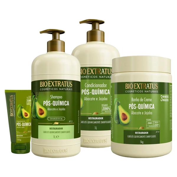 Imagem de Kit Bio Extratus Pós Quimica Shampoo Condicionador Máscara 1L/Kg Finalizador