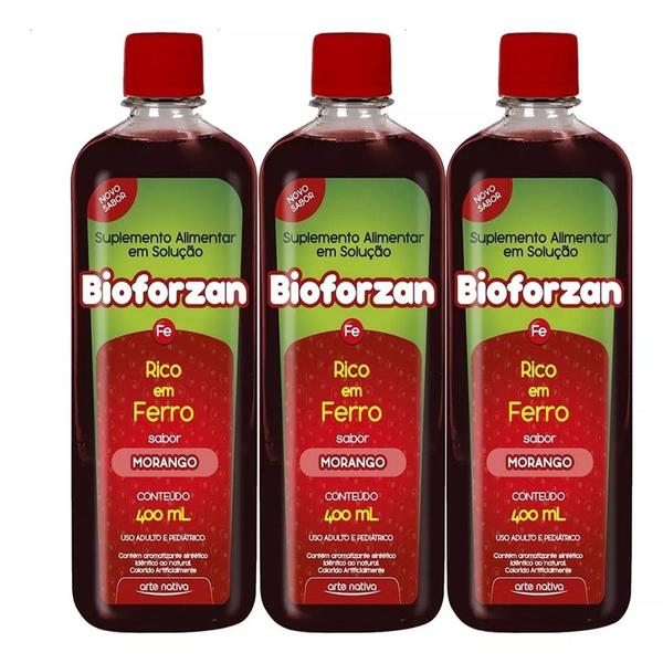 Imagem de Kit Bioforzan 3 x 400ml Sabores  Suplemento De Ferro Anemia