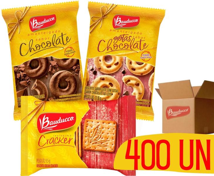 Imagem de Kit Biscoito Bauducco Sache Choco Leite Cream Cracker 400Un