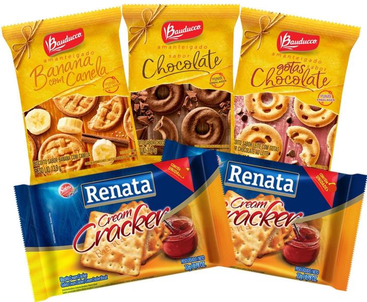 Imagem de Kit Biscoitos Em Sache Cream Cracker Amanteigados Bauducco Renata 380 Und