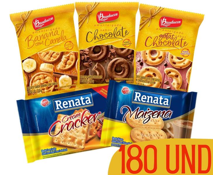 Imagem de Kit Biscoitos Em Sache Todos Sabores Bauducco Renata 180 Und