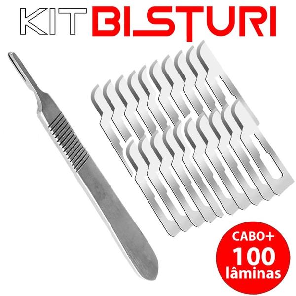 Imagem de Kit Bisturi n.4 inox com 100 Lâminas n21 cortante dissecação