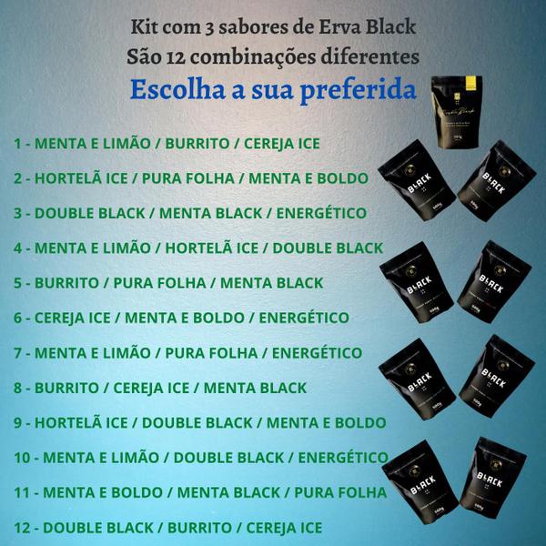 Imagem de Kit Black Erva Mate Tereré 3 Pacotes 500g cada + Copo Caldereta acrílico Preto + Bomba ClássicaPreta