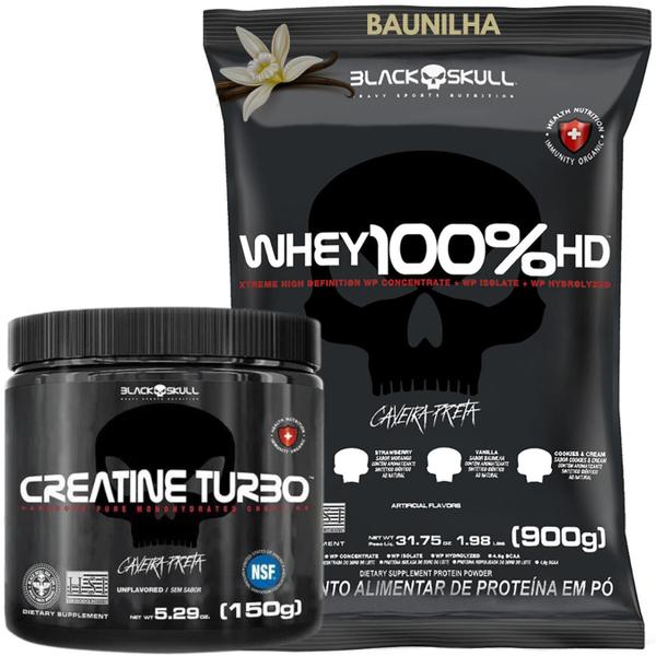 Imagem de Kit Black Skull - Whey Protein Refil 100% HD Pure 3W Isolado Hidrolisado Concentrado + Creatina Monohidratada turbo 150g