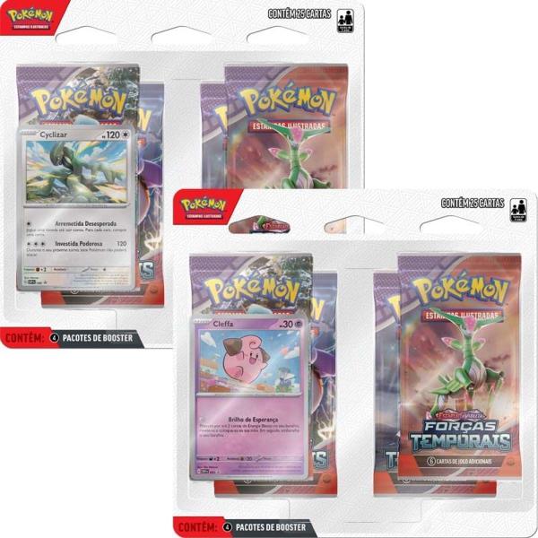 Imagem de Kit blister quadruplo pokémon cyclizar & cleffa ev5 forças temporais copag