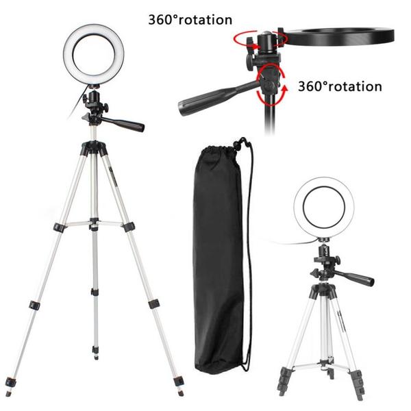 Imagem de Kit Blogueiro Tripé Câmera Suporte de Celular + Microfone Sem Fio Android Filmagem Luz Led Ring Light Foto Vídeo Selfie