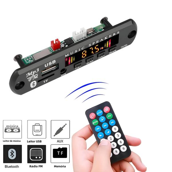 Imagem de Kit Bluetooth 5.0 para Carro com Placa Decodificadora MP3/WMA - USB/TF/Rádio FM