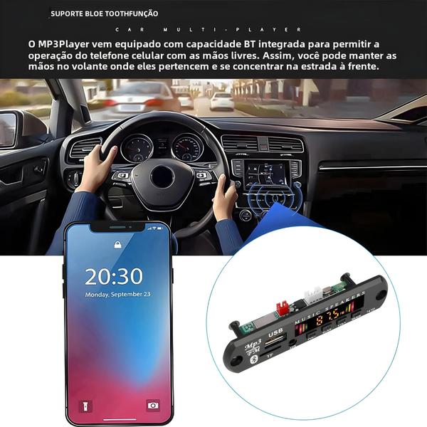 Imagem de Kit Bluetooth 5.0 para Carro com Placa Decodificadora MP3/WMA - USB/TF/Rádio FM