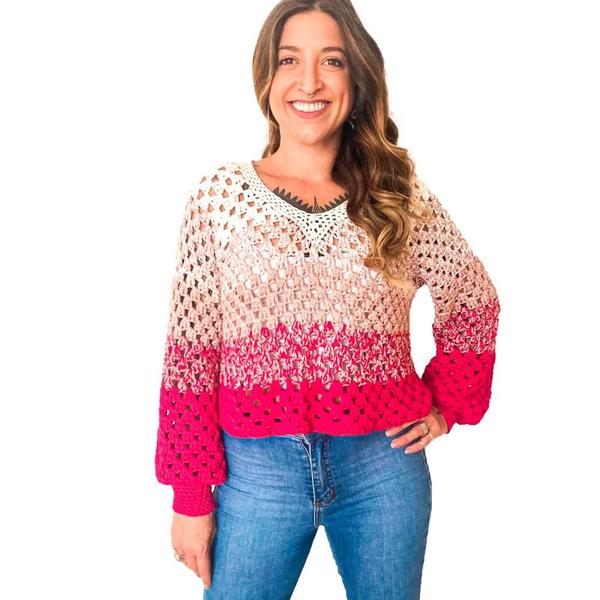 Imagem de Kit Blusa Atacama Rosa Flamingo com Linha Vysco by Anne Galante