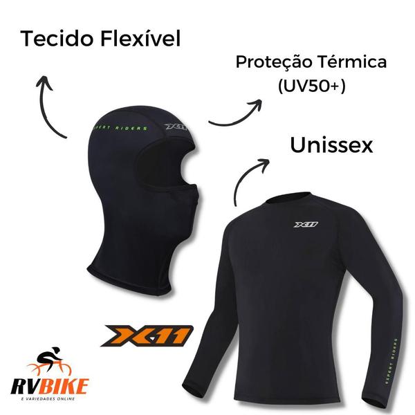 Imagem de KIT Blusa climate G + Balaclava preto X11 Unissex blusa segunda pele e mascara de motoqueiro com proteção térmica