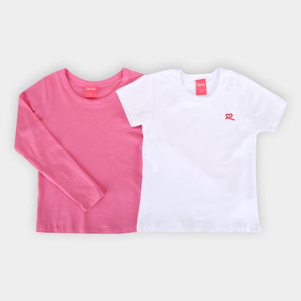 Kit Blusa Infantil Kely & Kety Basic Manga Longa e Curta Menina - 2 Peças Kit Blusa Infantil Kely & Kety Basic Manga Longa e Curta Menina - 2 Peças