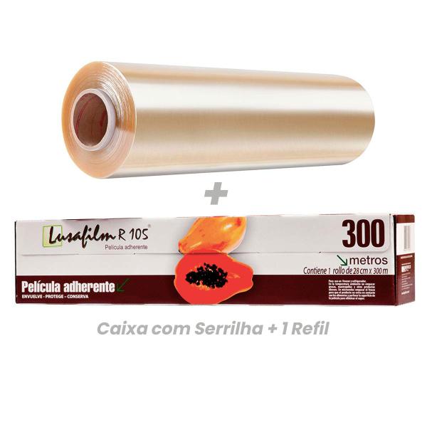 Imagem de Kit Bobina Filme Pvc 28x300 Serrilha + Refil 28x300 Mts