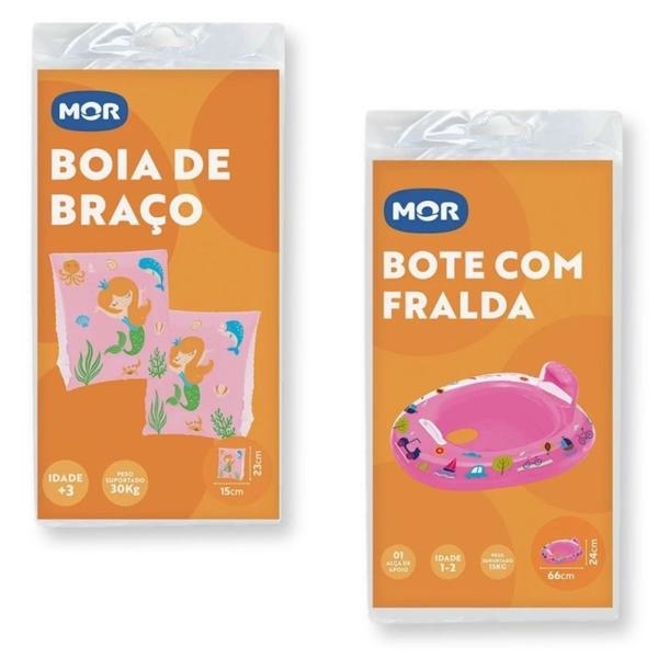 Imagem de Kit Boia Bote Infantil com Fralda Rosa + Boia de Braco Infantil + Baldinho de Praia com 8 Pecas em Cores Sortidas