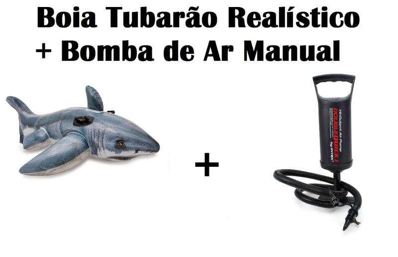 Imagem de Kit Boia Bote Inflável tubarão Realístico + Bomba de Ar Manual