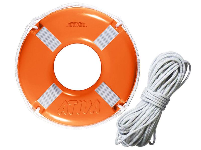 Imagem de Kit Boia Circular Salva Vidas 50cm Classe II + Corda de Retinida Flutuante 10mm (20 Metros) Ativa Náutica