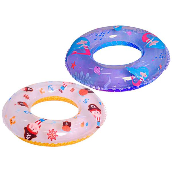 Imagem de Kit Boia Inflável Aventura Pirata Infantil Com Sereia 60Cm Redonda Piscina Praia Material Reforçado Para Evitar Furos