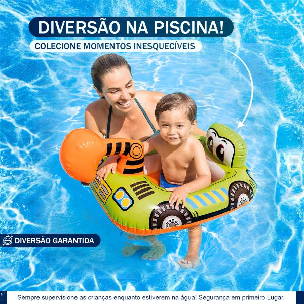 Imagem de Kit Boia Inflável Infantil Escavadeira + Capa à Prova dÁgua para Celular + Bombinha Elétrica