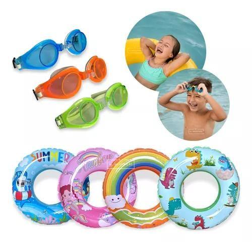 Imagem de Kit Boia Redonda Infantil  Inflável e Oculos de Natação