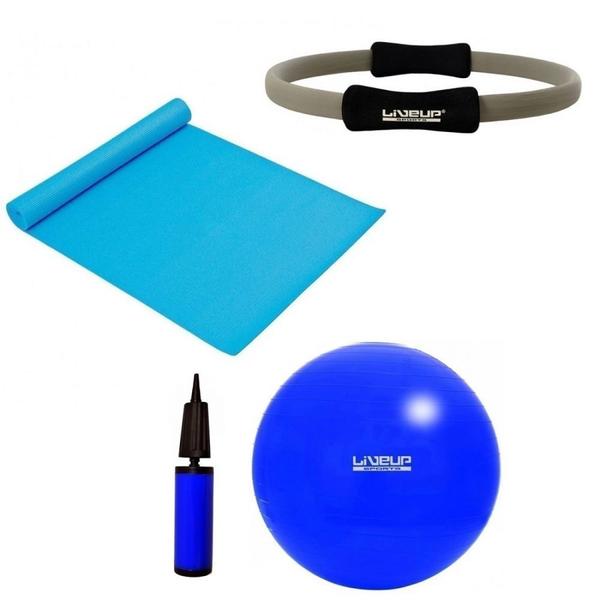 Imagem de Kit Bola 65 Cm com Bomba + Tapete Colchonete + Arco Anel Flexivel  Liveup Sports 