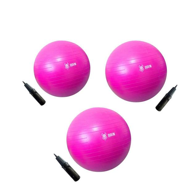 Kit Bola De Ginástica Suíça Pilates 55 65 75Cm Rosa Odin Fit Imagem de Kit Bola De Ginástica Suíça Pilates 55 65 75Cm Rosa Odin Fit