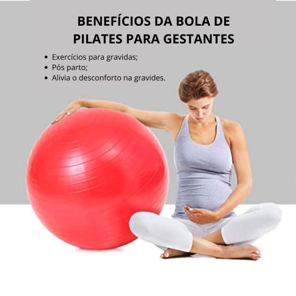 Imagem de Kit Bola De Pilates Vermelha 65 Cm E Bomba de Ar Para Academia Bola Yoga Bola De Ginastica 