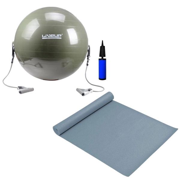 Imagem de Kit Bola Suica para Pilates 65cm com Extensores + Colchonete 1,70m + Bomba  Liveup Sports 