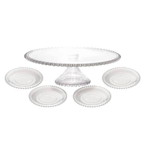 Imagem de Kit Boleira Em Cristal 31cm Com 4 Pratos De Mesa 20cm Para Servir Bolo