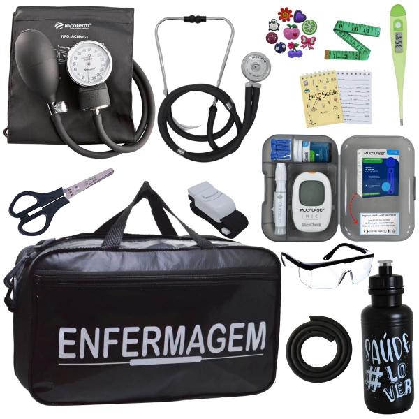 Imagem de Kit Bolsa Aparelho de Pressão Esfigmomanômetro Medidor Enfermagem Incoterm