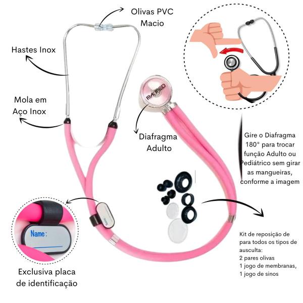 Imagem de Kit Bolsa Cores Aparelho de Pressao Esfigmomanometro Estetoscópio Pa Med