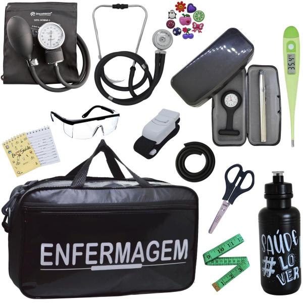 Imagem de Kit Bolsa Cores Aparelho Pressao Esfigmomanometro Enfermagem Incoterm