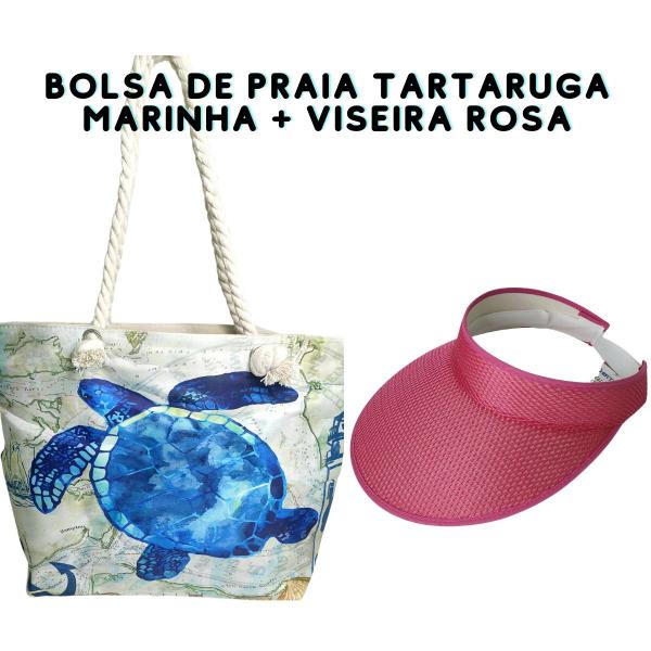 Imagem de Kit bolsa de praia estampada resistente + viseira ajustável