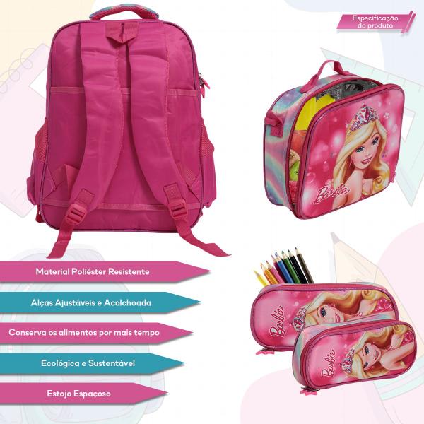 Imagem de Kit Bolsa Escolar Feminina Barbie Costas Passeio Creche