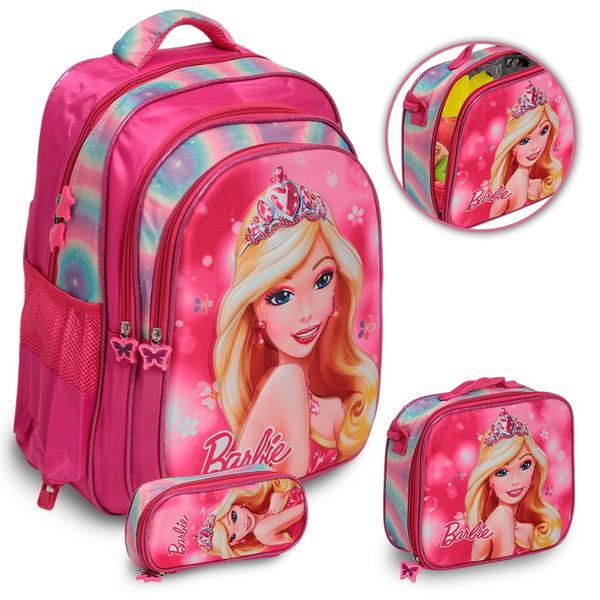 Imagem de Kit Bolsa Escolar Feminina Barbie Costas Passeio Creche