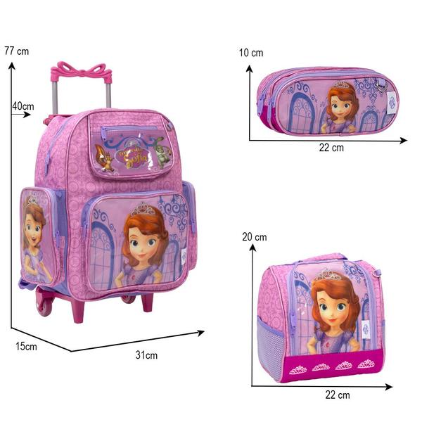 Imagem de Kit Bolsa Escolar Feminina Infantil Princesa Sofia Carrinho