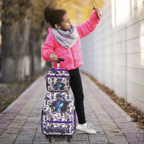 Imagem de Kit Bolsa Escolar Feminina Wandinha Rodinha Passeio Tam G