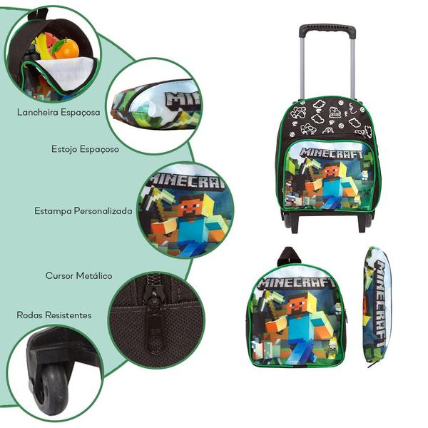 Imagem de Kit Bolsa Escolar Infantil Minecraft Carrinho + Lancheira