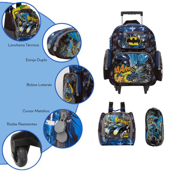 Imagem de Kit Bolsa Escolar Masculina De Rodinha Estampa Batman Grande