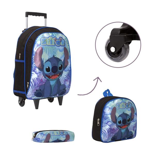 Imagem de Kit Bolsa Escolar Masculina Stitch Carrinho Passeio Creche