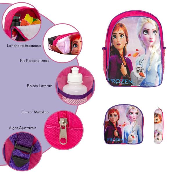 Imagem de Kit Bolsa Escolar Menina Costas Frozen Creche Reforçada