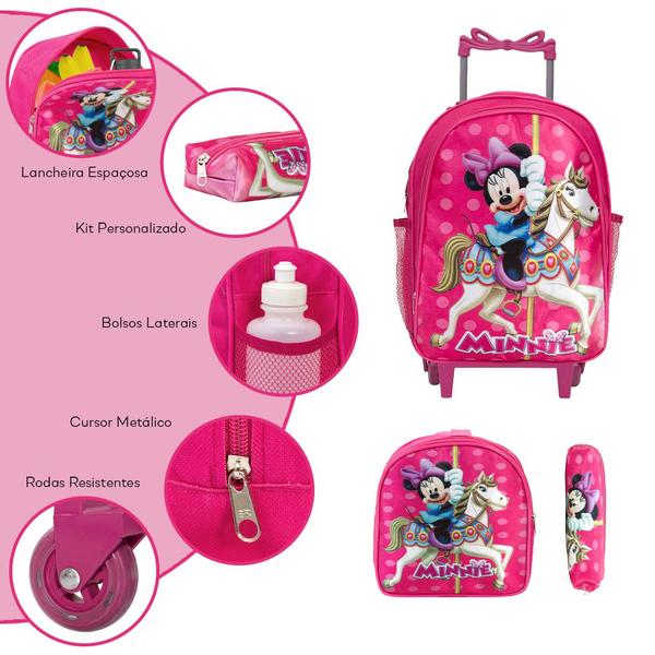 Imagem de Kit Bolsa Escolar Menina Minnie C/ Rodinha Passeio Creche