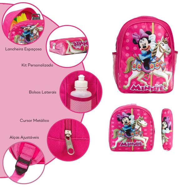 Imagem de Kit Bolsa Escolar Menina Minnie Reforçada Passeio Aulas