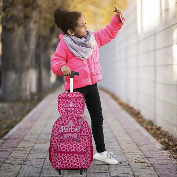 Imagem de Kit Bolsa Escolar Menina Rodinhas Barbie Grande Reforçada