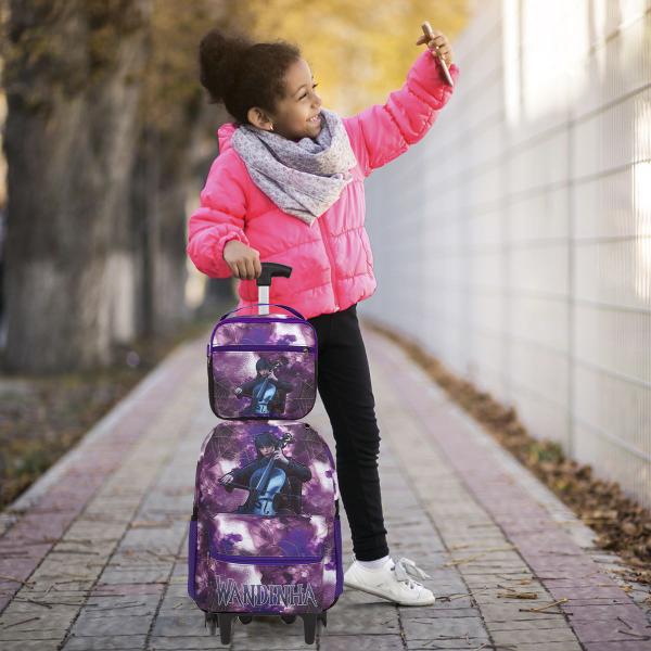 Imagem de Kit Bolsa Escolar Menina Wandinha Rodinhas Passeio Aulas