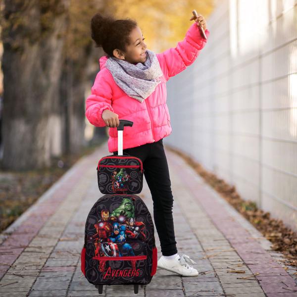 Imagem de Kit Bolsa Escolar Menino Carrinho Vingadores Filme Cor Preta