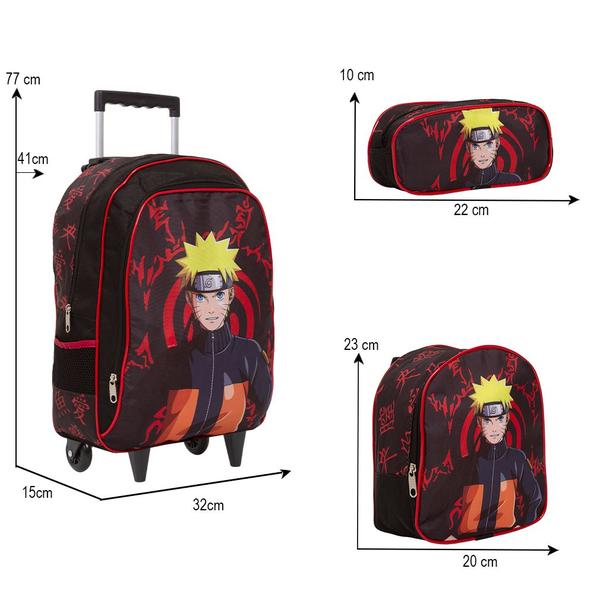 Imagem de Kit Bolsa Escolar Menino Naruto Carrinho Passeio Creche