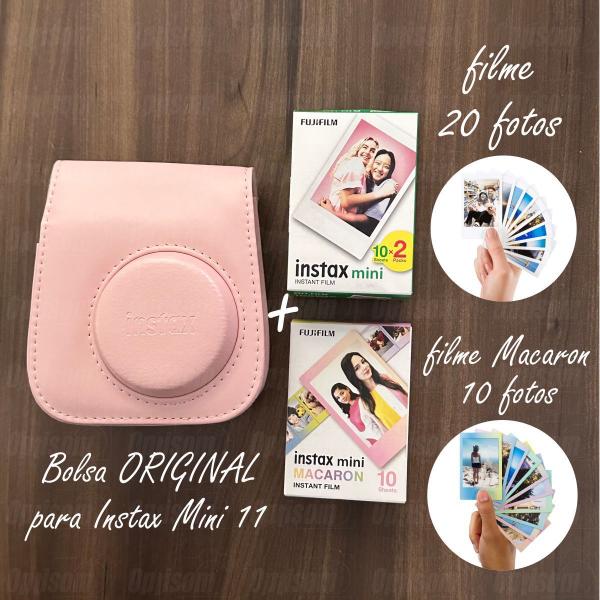 Imagem de Kit Bolsa Instax Mini Branca + 20 Fotos + 10 Fotos Macaron Com Caixa De Presente ROSA