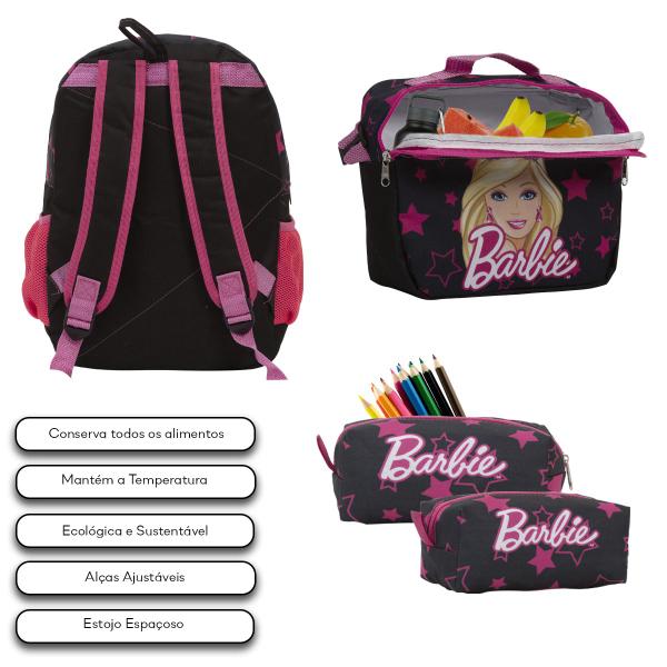 Imagem de Kit Bolsa Mochila Escolar Barbie Lancheira Infantil Passeio